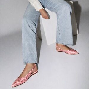 Stuart Weitzman Pink Snakeskin Slingback Flats Pointed Toe Size 7
